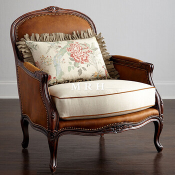 美若婳家具实木老虎椅美式乡村布艺单人沙发欧式小户型客厅卧室复古沙发椅