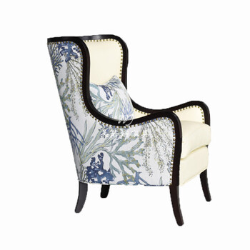 美式新古典实木单人沙发现代休闲皮布艺老虎椅会所新款沙发扶手椅