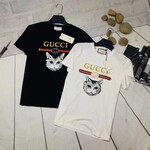 正品代购Gucci/古奇古驰男女同款猫头印花T恤夏季情侣款休闲短袖