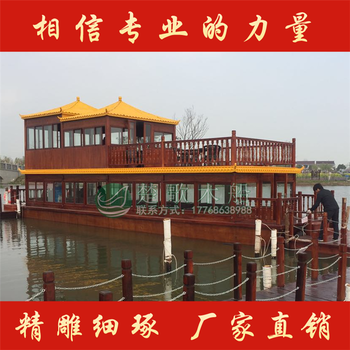 云南昆明双层餐饮画舫船哪里有楚歌木船定制大型餐饮船水上游船