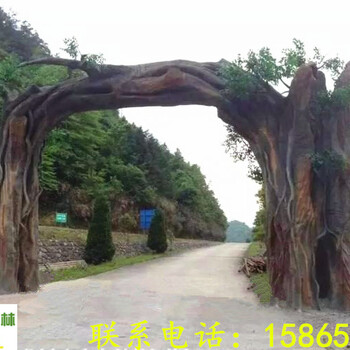 山西仿木假樹大門效果圖_山西農(nóng)業(yè)假樹大門施工
