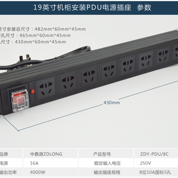 供应广东深圳机柜PDU电源分配器，机房配套防雷PDU排插世纪盾。
