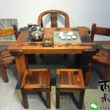 老船木茶桌茶几简约现代实木功夫茶客厅茶桌椅组合可定做