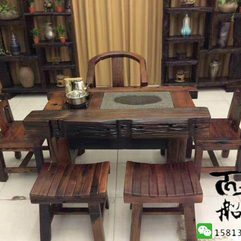 老船木实木家具中式仿古功夫茶桌茶台阳台小型茶几船木茶桌椅组合