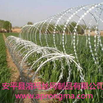 溶瑪廠家生產(chǎn)監(jiān)獄圍墻防護(hù)滾籠刀片刺繩不銹鋼刀片刺繩