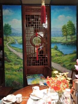 广州海珠挂画屏风绘制·展厅屏风设计·中国风挂画·追梦墙绘