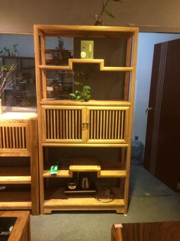 木忆居新中式免漆家具书架实木博古架展示架百腊木老榆木家具