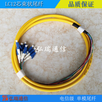 电信级LC12芯束状尾纤12色小方头单模1.5米尾纤