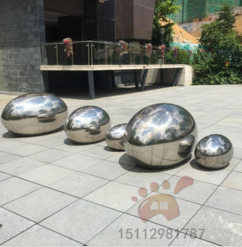 鏡面鵝卵石不銹鋼雕塑（碧桂園安裝效果圖）空心石頭造型雕塑擺件亮光如鏡