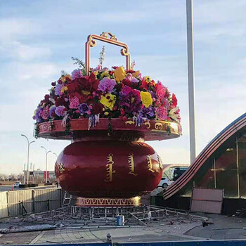 遼寧大型玻璃鋼花籃雕塑戶外燈光花籃擺件