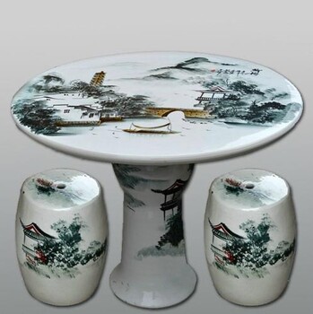 景德镇陶瓷手绘青花陶瓷桌套装粉彩陶瓷桌凳庭院摆设
