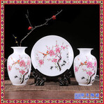 定制景德镇陶瓷器时尚工艺摆件装饰品陶艺三件套花瓶