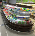 果汁牛奶展示冷藏柜，分体机椭圆形环岛柜，铁岭超市风幕柜