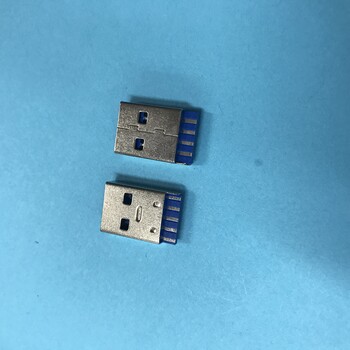 3.0短体蓝色胶芯双面焊线A公一体式短体AM注塑焊线公头USB连接器
