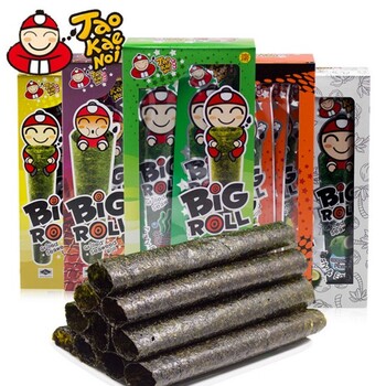 泰国进口休闲零食小老板榴莲海苔BIG盒装32.4g烤紫菜卷食品