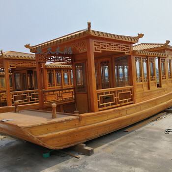 纯手工打造传统木船景区观光旅游画舫船电动船仿古木船