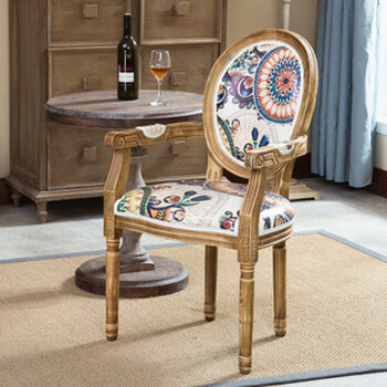圆背软包扶手仿古餐椅欧式时尚做旧咖啡厅椅子