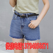 山东德州厂家休闲破洞牛仔短裤批发夏季新款阔腿高腰毛边短裤图片