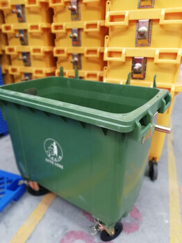 生产厂家供应垃圾桶-勾臂垃圾桶-660L挂车塑料垃圾桶-