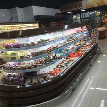 淮南酸奶鲜奶冷藏柜，超市中心立风柜，四面开放水果展示柜