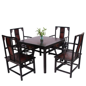红木家具明清古典家具休闲桌五件套紫光檀配大红酸枝麻将桌