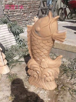 天然晚霞紅魚噴水池雕刻噴水魚石雕魚噴泉豐路雕塑