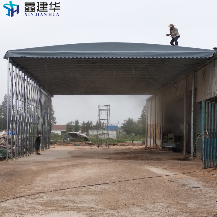 武汉大型仓储帐篷-工地推拉雨棚安装图解