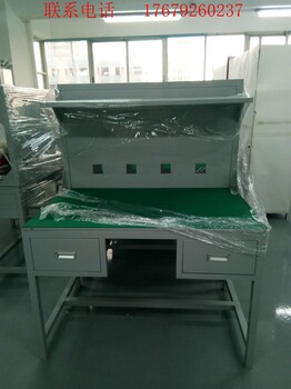 深圳廠家定做鋼制防靜電工作臺(tái)，帶層板帶插座工作臺(tái)，車間生產(chǎn)工作臺(tái)