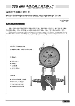 YCA/YCAN双膜片式高静压差压表上海赛图SSI山东省总代理