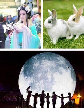中秋户外活动设备发光月亮气模出租发光玉兔展览租赁