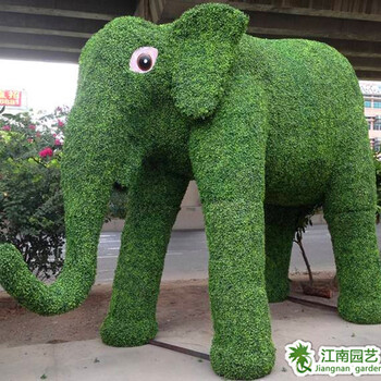 供应商场用装饰仿真绿雕，大象图片，江南园艺仿真植物厂家