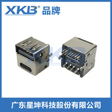 双层USB-C插座/Type-C母座+USB双面插母座丨立式180插板/车充插座
