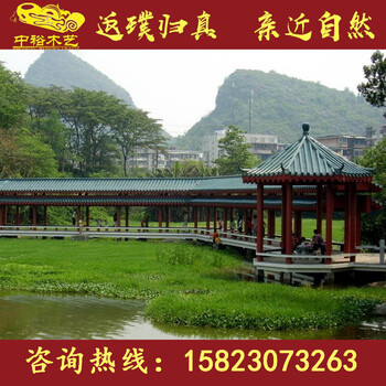 張家口防腐木古建涼亭，防腐木六角涼亭，大型古建景觀長廊，家用戶外乘涼亭制作廠家