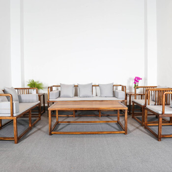 胡桃木实木沙发七件套组合经济型木质沙发客厅家具简约新中式家具