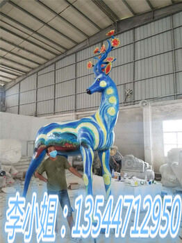 昌盛工艺品动物雕塑玻璃钢纤维彩绘梅花鹿雕塑定制