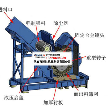 骏达机械2200汽车铁皮金属破碎机,彩钢瓦板钢板粉碎机,铁门窗废铁破碎机