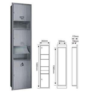 一体式擦手纸巾箱镶在墙里的三合一干手柜洗手间不锈钢抽纸器图片