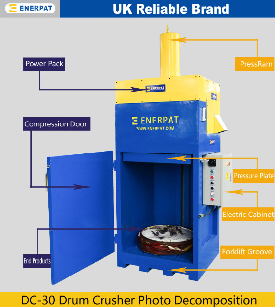 废旧油桶怎么存放，恩派特油桶压扁机压缩打包