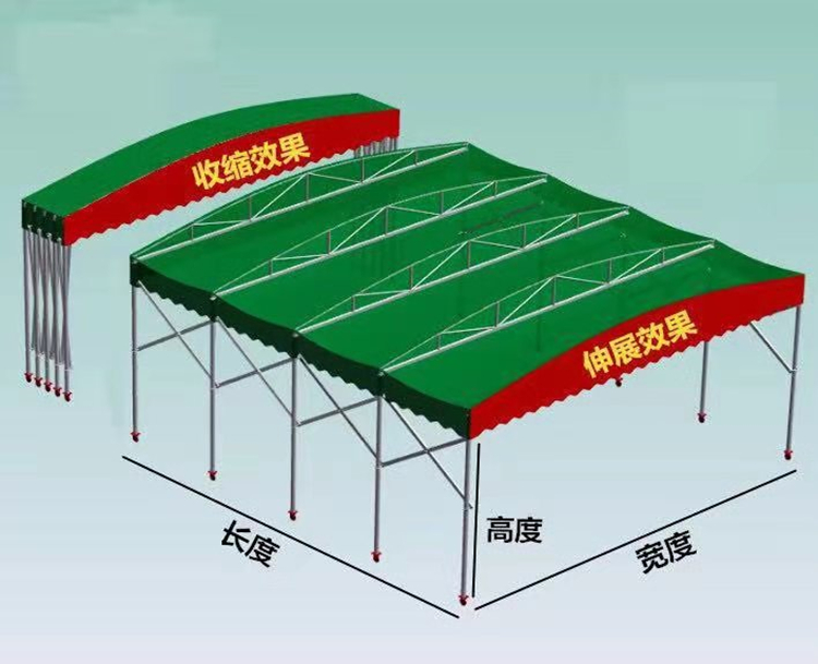西藏阿里 户外雨篷活动 房顶双轨道架空电动推拉篷 移动仓库棚工厂悬空雨棚