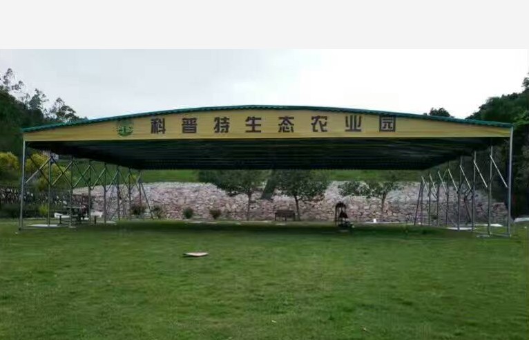 天津开发区 环保喷漆房帐篷活动棚 房顶双轨道架空电动推拉篷 定做悬空电动帐篷