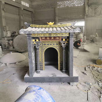 廠家定制花崗巖石雕佛龕戶外石頭廟宇供奉土地公婆佛像擺件