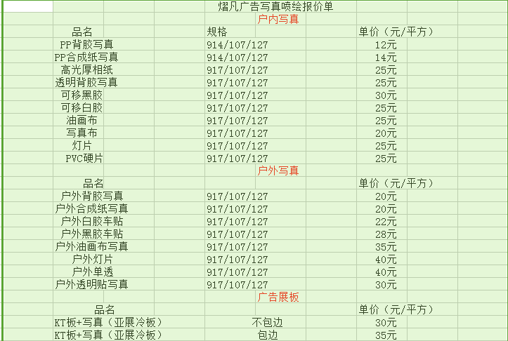 专业加工户内外写真喷绘