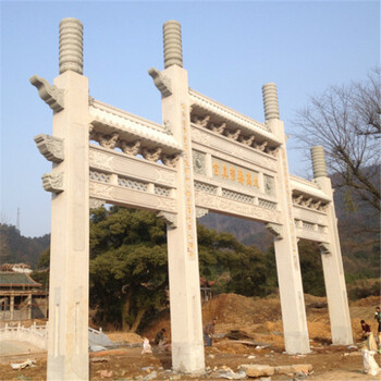 石雕牌坊牌楼石麒麟貔貅大象_寺院石牌坊佛塔山门