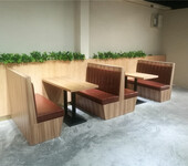 源城素食餐厅简约卡座沙发餐桌餐椅定制，河源餐饮家具厂