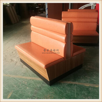 橘紅色板式卡座沙發(fā)坡頭區(qū)時(shí)尚快餐店家具