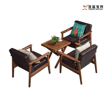 咖啡廳方茶幾實(shí)木扶手小沙發(fā)