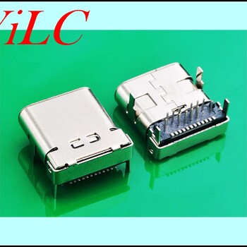 TYPEC母座-板上双壳加高强度四脚插件L10.0MM两定位柱