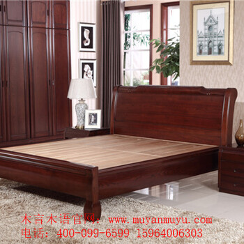 北京木言木语新中式实木床主卧室双人床1.8米现代简约黄菠萝木大床婚床