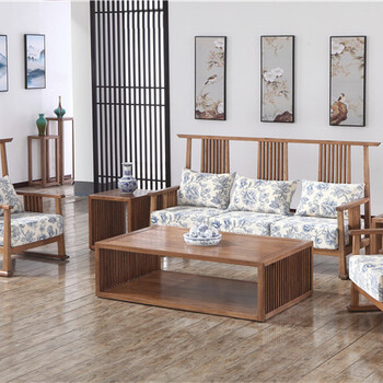 广东木言木语新中式实木布艺沙发组合禅意现代实木家具黄柏药木材质