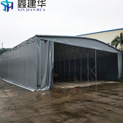 坚实大型伸缩仓库棚-厂房间活动雨棚安全可靠,活动雨棚